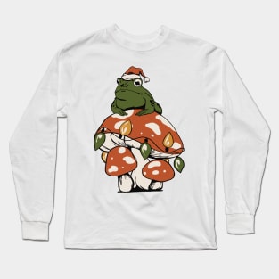 Vintage Retro Cottagecore Frog Mushroom Christmas Long Sleeve T-Shirt